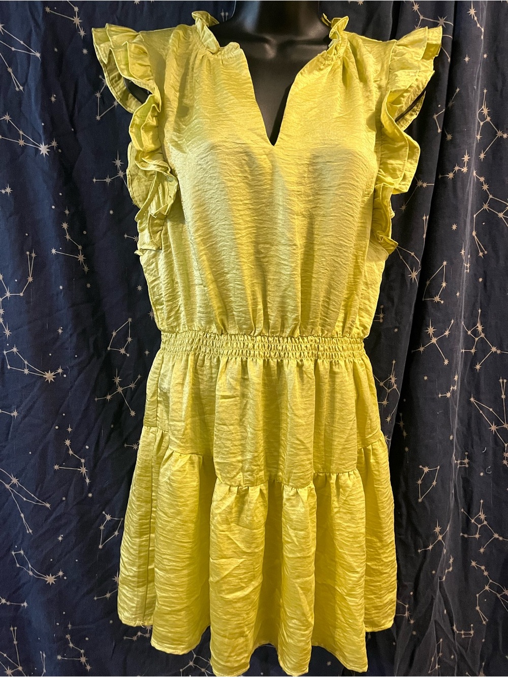 Steve Madden Lime Yellow Ruffle Tiered Mini Dress